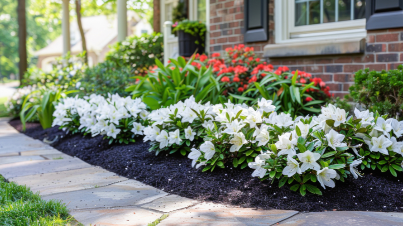 Front garden with blooming flowers