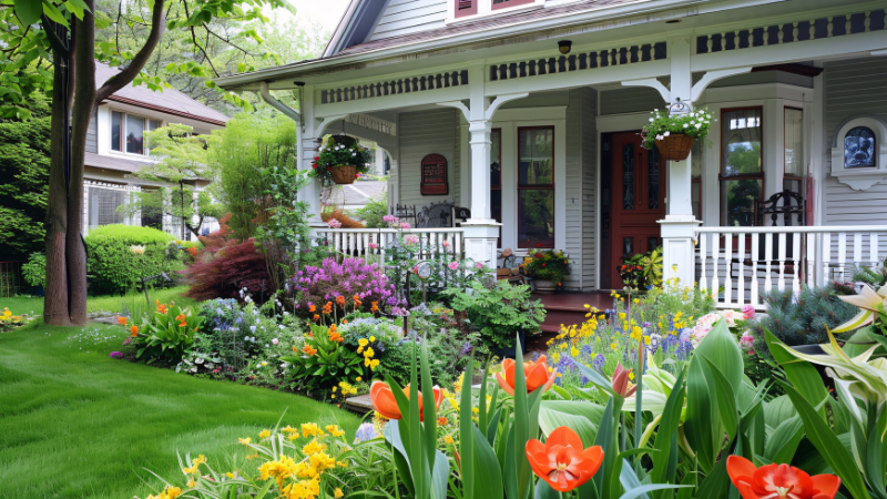 Small front garden with creative landscaping