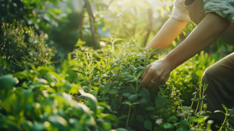 Herb garden with organized planting beds