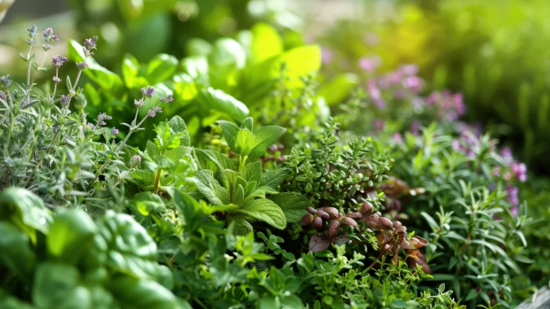 Herb garden with stone pathway