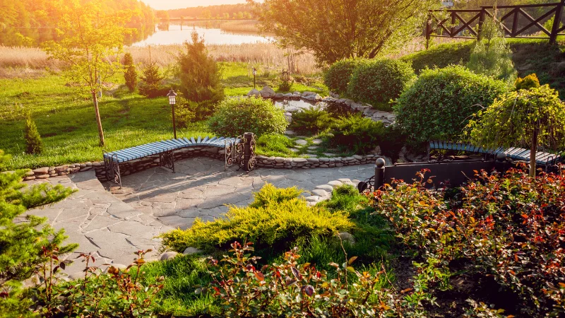 Landscape garden featuring ornamental trees