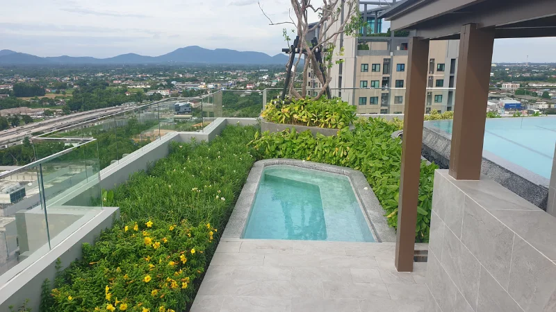 Rooftop terrace garden with flowers