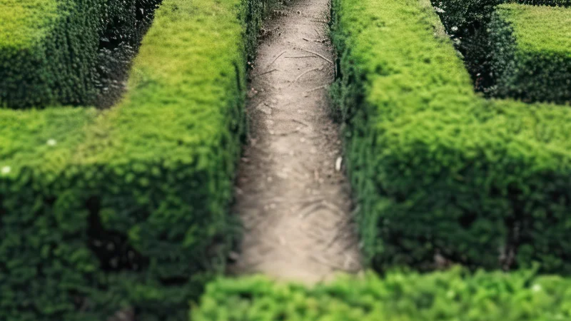 Green turf maze with winding pathways
