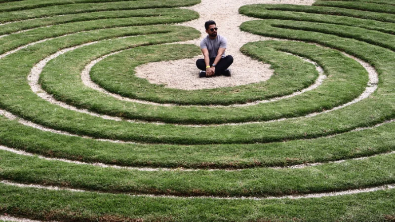 Decorative turf maze with landscape design