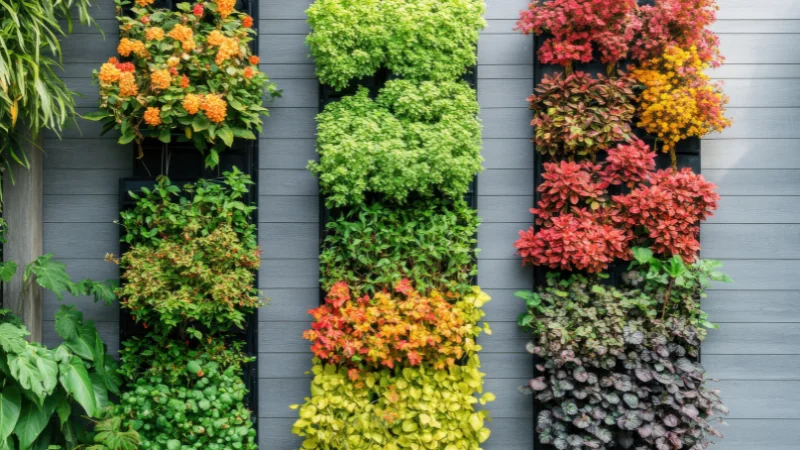 Vertical garden with hanging planters