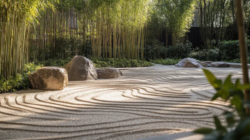 Japanese Zen garden with traditional landscaping