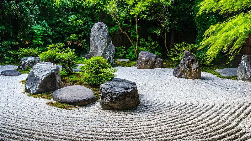 Zen garden with peaceful seating area