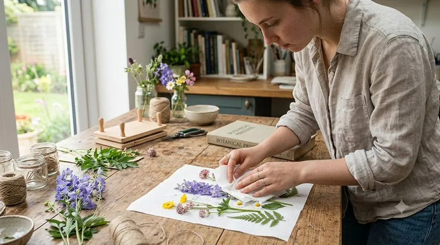 Blotting the moisture gently from the blooms.