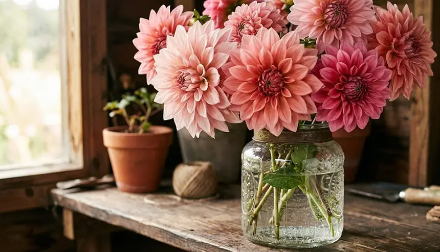 Dahlias in a flower vase