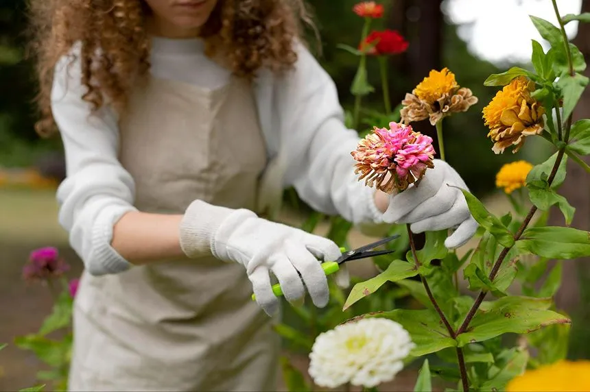 Picking fresh flowers from the garden
