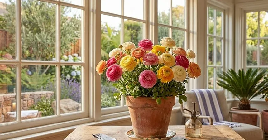 Ranunculus flowers in a pot