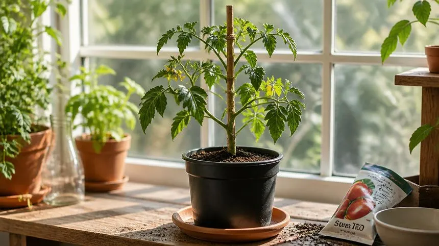 Tomato seedling in sunlight