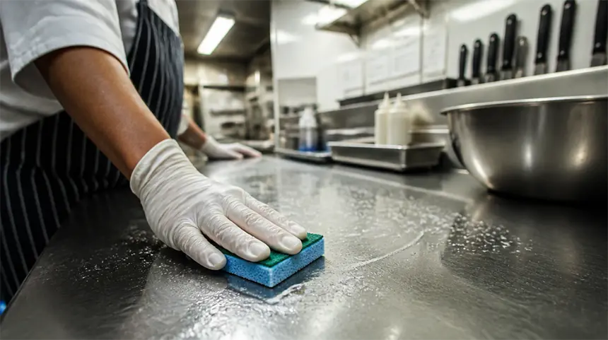 Wiping the countertop
