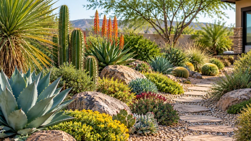 Xeric garden with rocks and plants