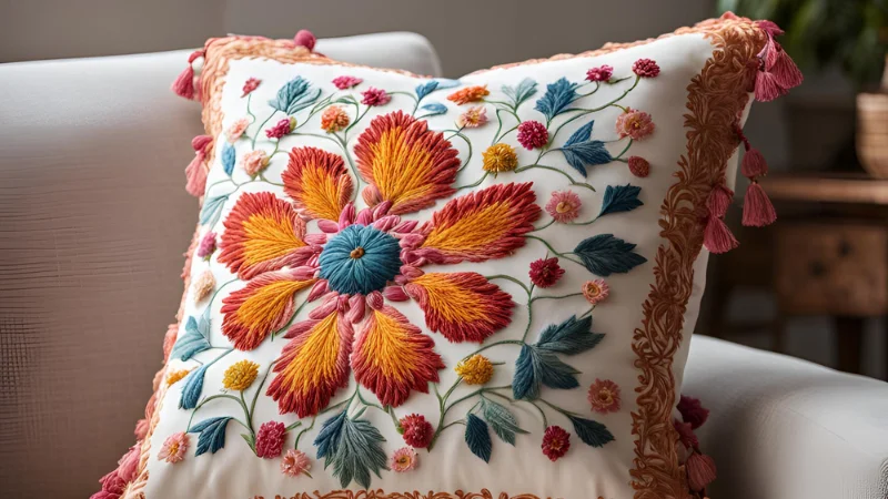 Colorful Embroidered Cushion