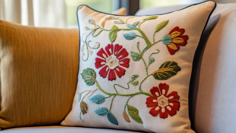 Embroidered Cushion for bedroom
