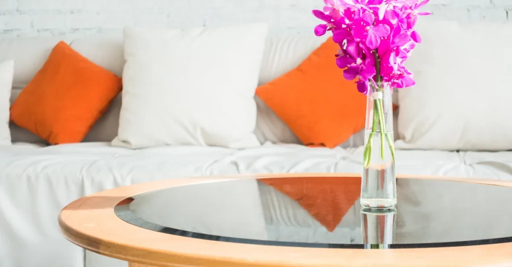 Contemporary glass table in modern interior