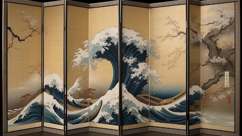 Decorative folding screen for interior