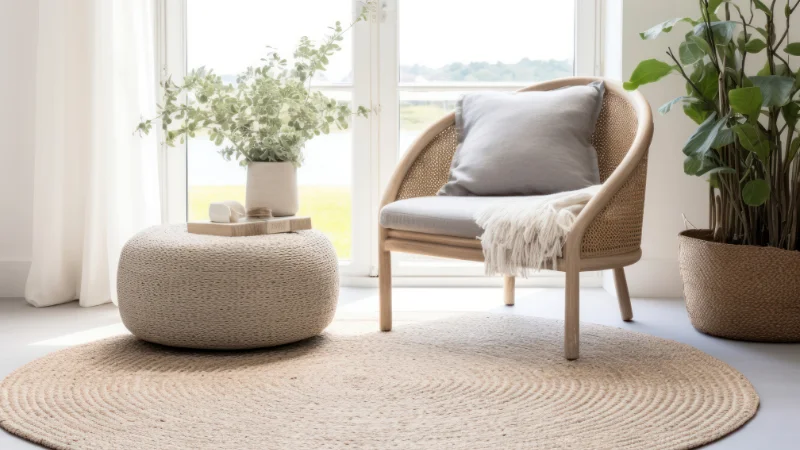 Round jute rug for home interior