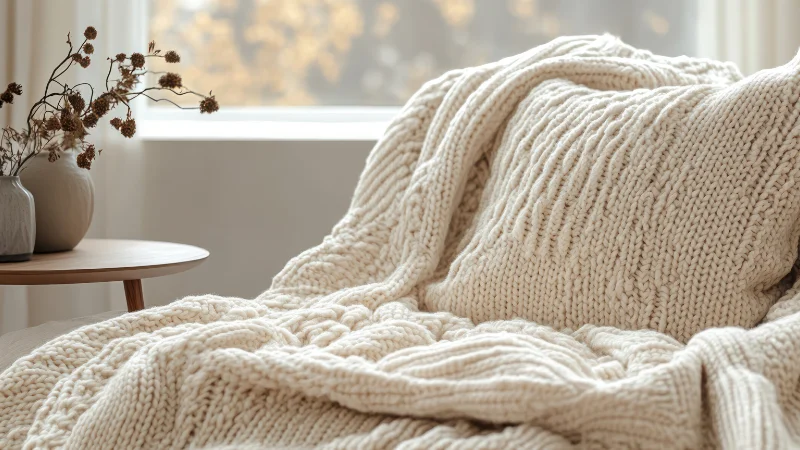 Soft Knitted Throw Blanket draped over furniture