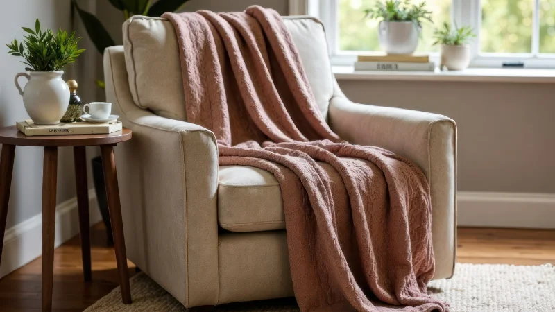 Soft Knit Throw Blanket arranged on seating