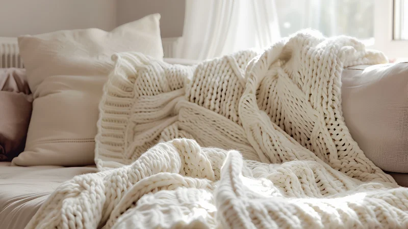Handmade-style Knitted Throw Blanket with textured pattern