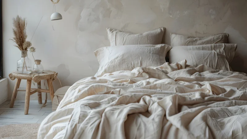 Linen sheets and bedding for bedroom