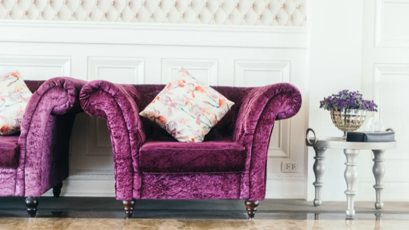 Stylish velvet sofa for living room