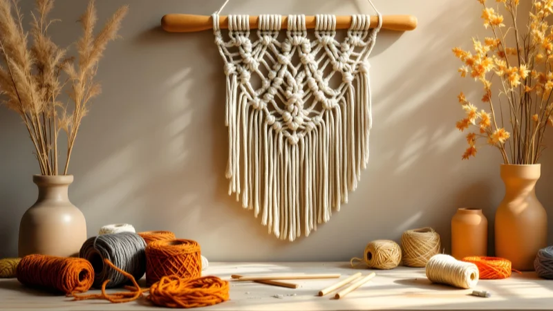 Boho yarn wall hanging for home decor