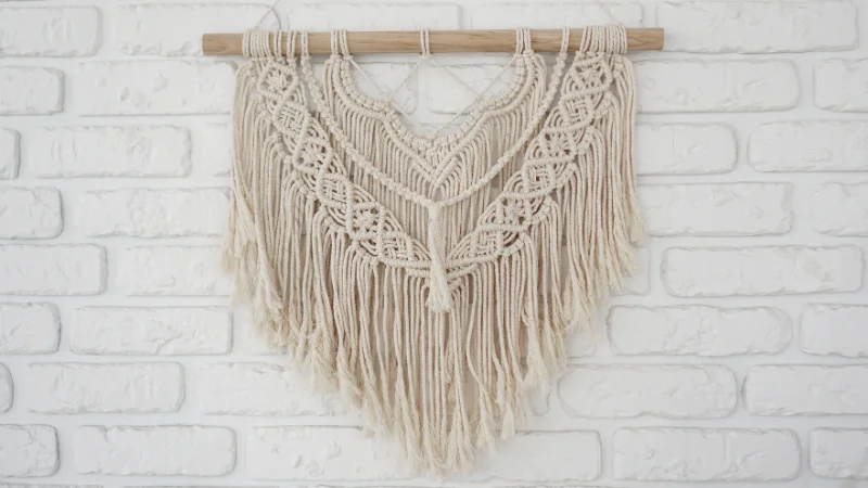 Textured yarn wall hanging for home