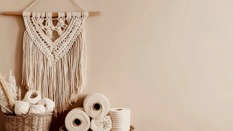 Artistic yarn wall hanging for interior