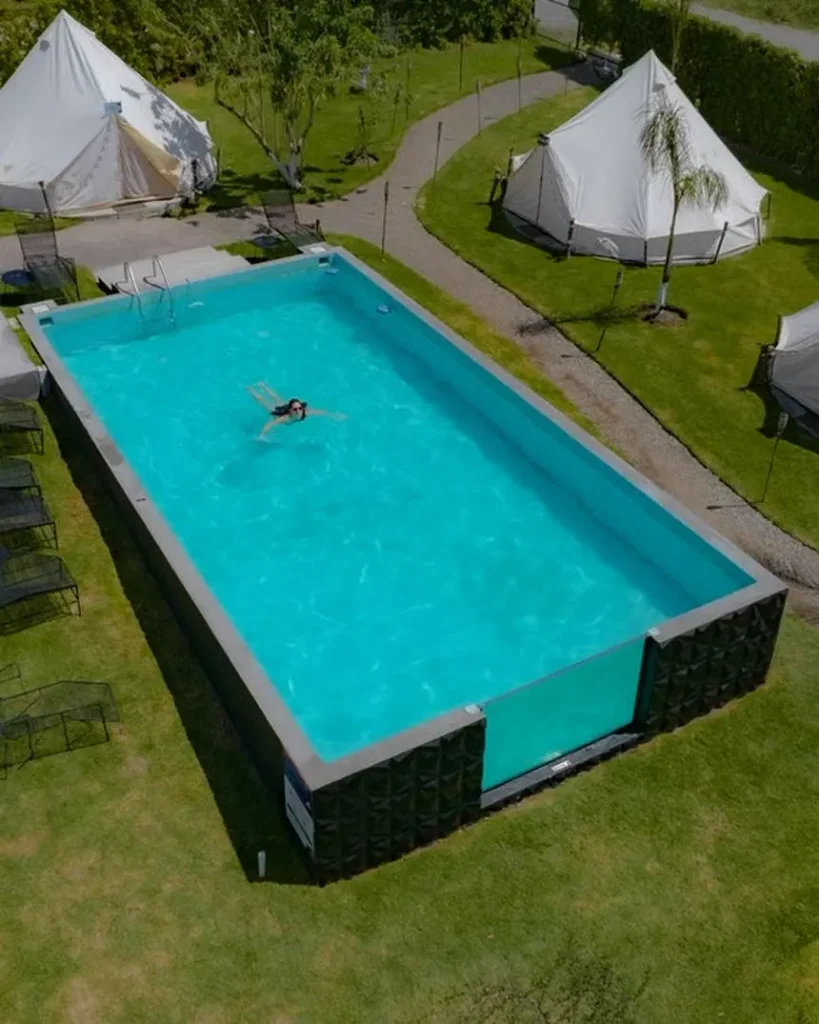 Above-ground frame pool with small deck