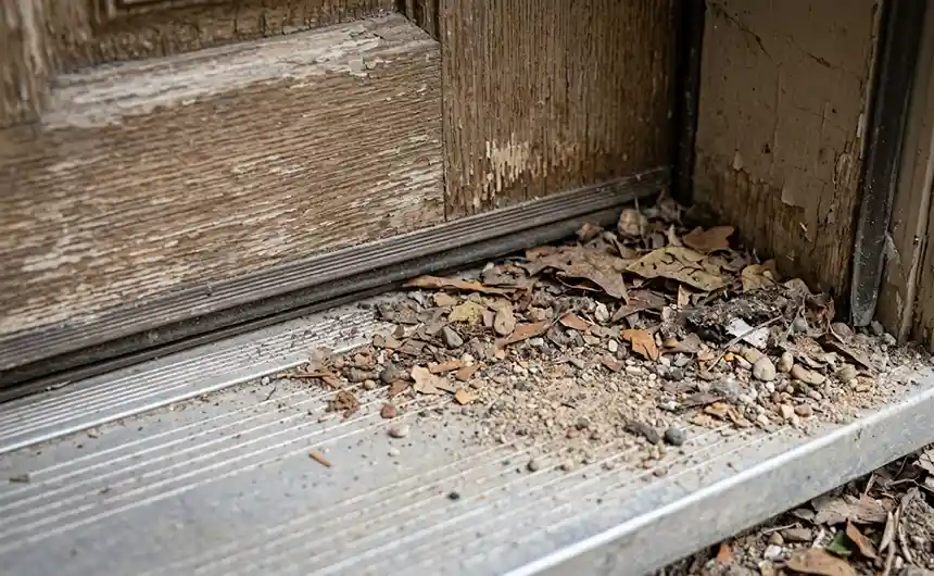 Debris accumulation at the bottom of the door